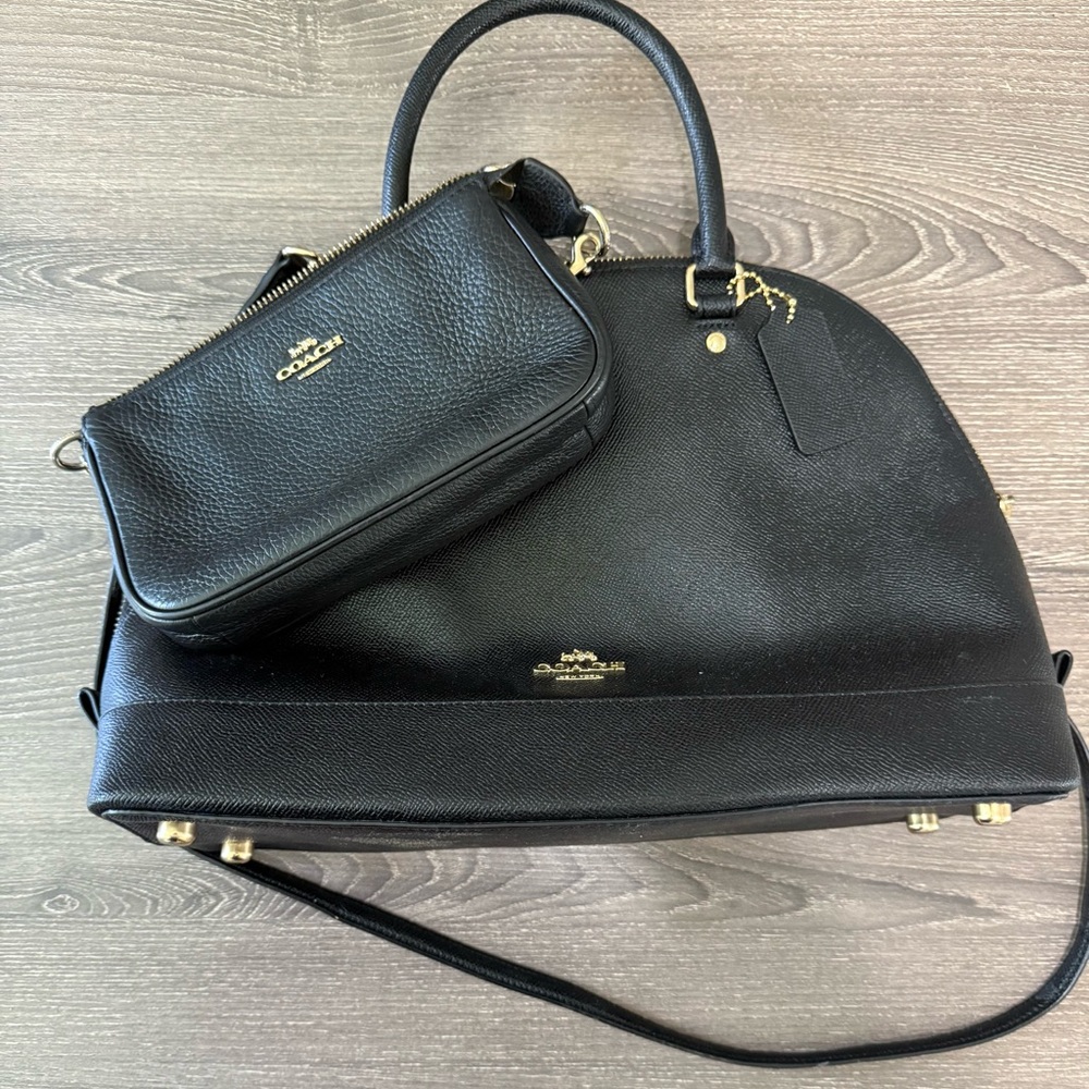 Coach Black Leather Satchel with Gold Hardware
